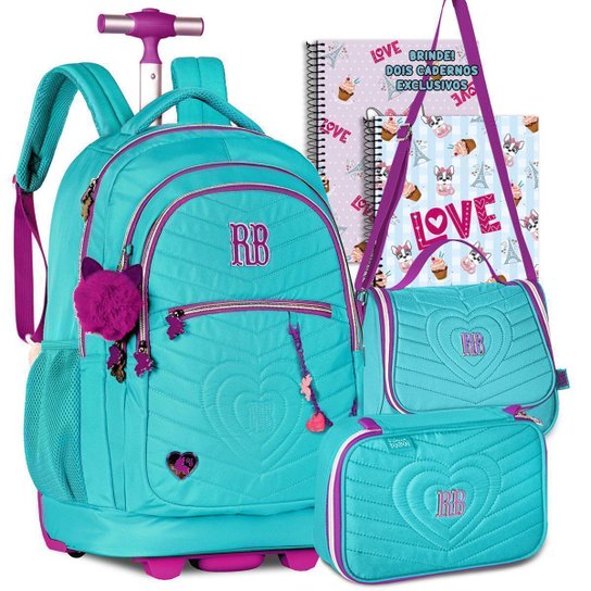 Kit Mochila Rb Rebecca Bonbon Escolar Feminina Carrinho Rodinha com Lancheira e Estojo - Verde Menor preço em Kit Mochila Rb Rebecca Bonbon Escolar Feminina Carrinho Rodinha com Lancheira e Estojo - Verde