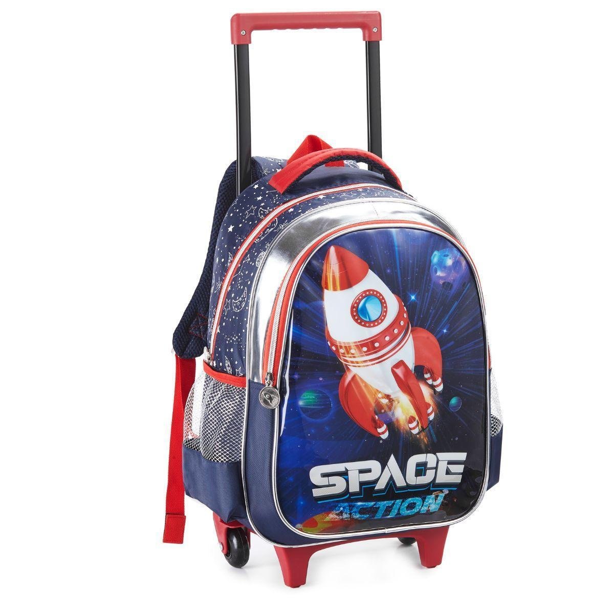 Kit Mochila Rodinha Escolar Lancheira Estojo Infantil Space Nasa
