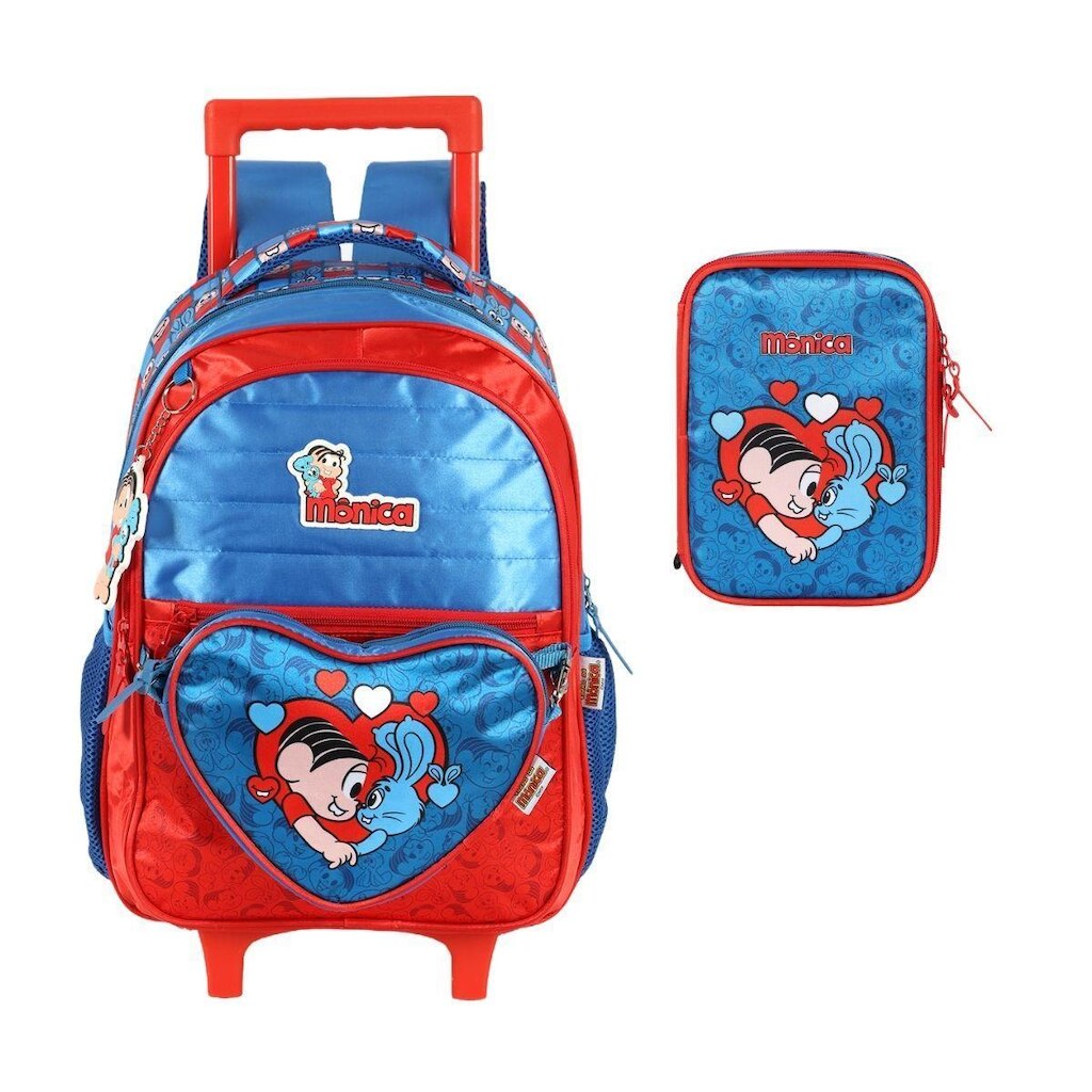 Kit Mochila Rodinha Estojo Infantil Mônica e Magali