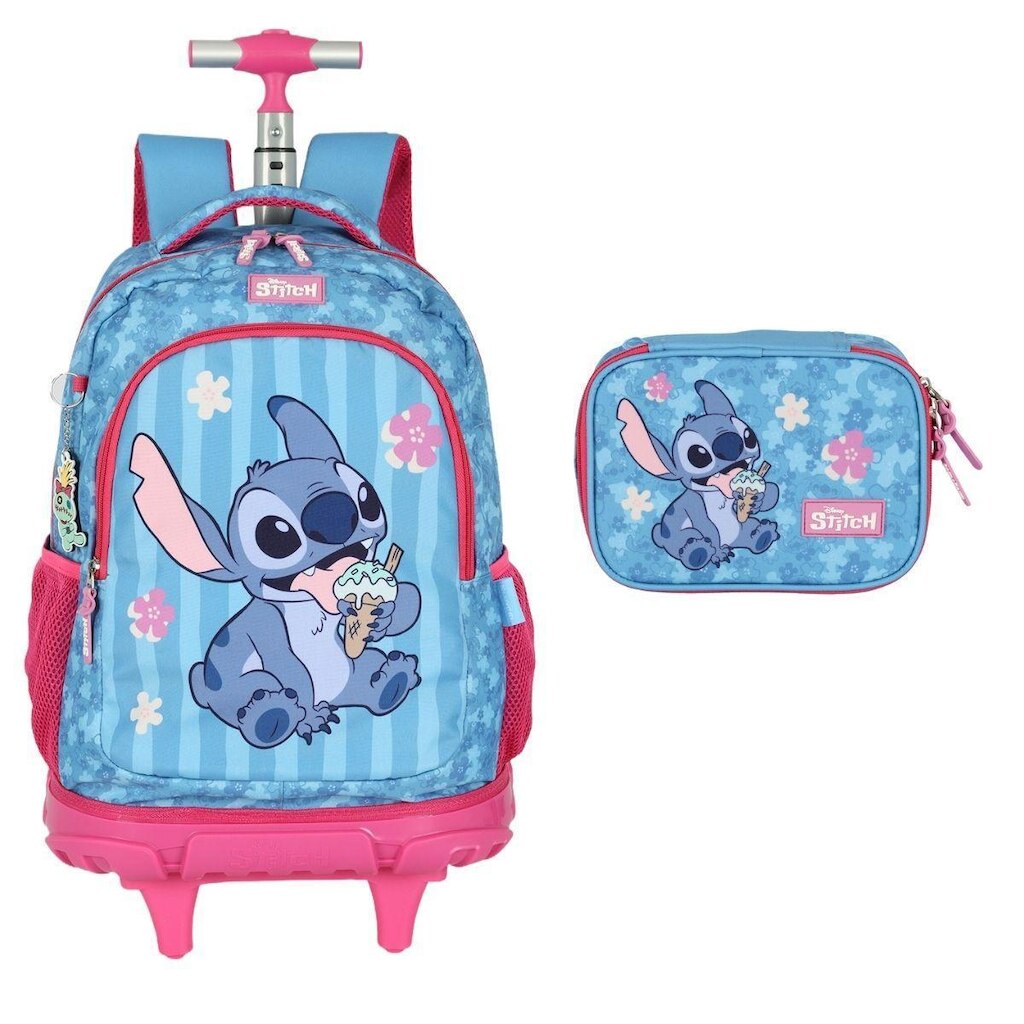 Kit Mochila Rodinha Estojo Juvenil Stitch