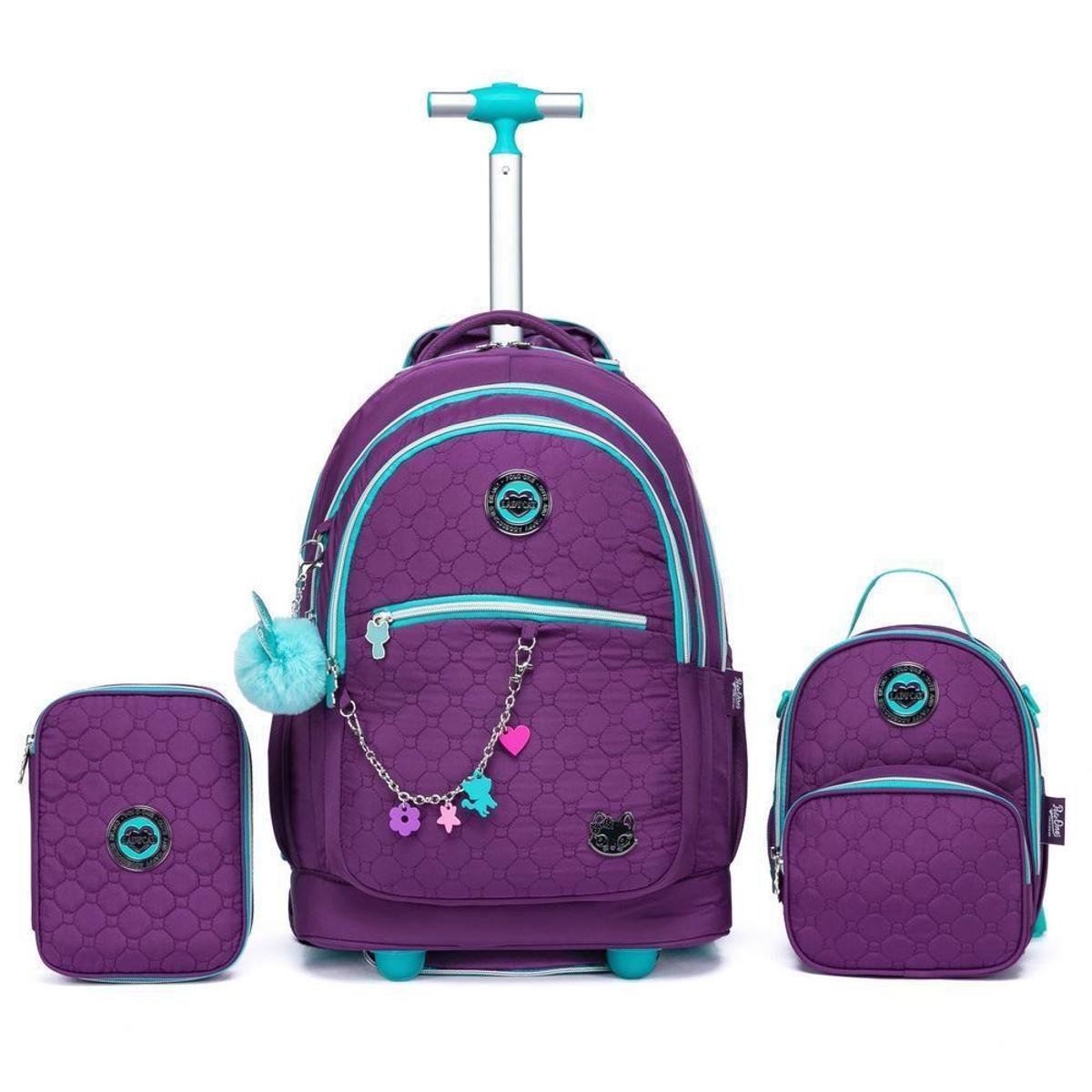 Kit Mochila Rodinha Feminina Juvenil Escolar Estojo Lancheira Térmica 36 Litros Menor preço em Kit Mochila Rodinha Feminina Juvenil Escolar Estojo Lancheira Térmica 36 Litros