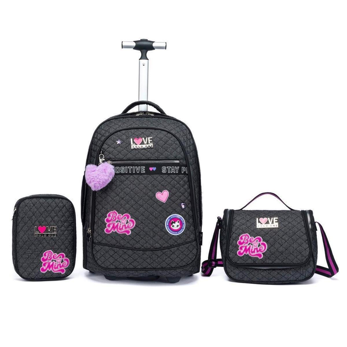 Kit Mochila Rodinha Feminina Juvenil Lancheira Térmica Estojo Organizador 30 Litros Menor preço em Kit Mochila Rodinha Feminina Juvenil Lancheira Térmica Estojo Organizador 30 Litros