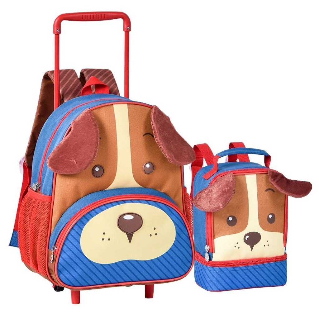 Kit Mochila Rodinha Lancheira Creche Pets Cachorro