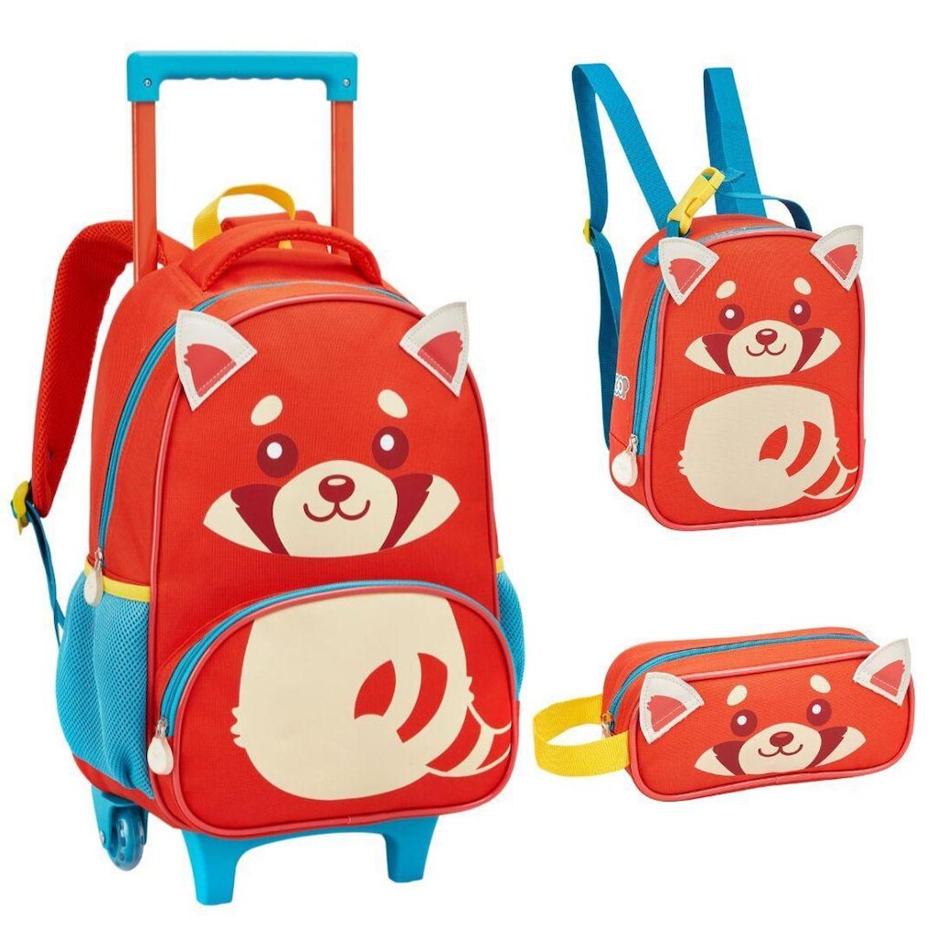 Kit Mochila Rodinha Lancheira e Estojo Creche Infantil ZOOP