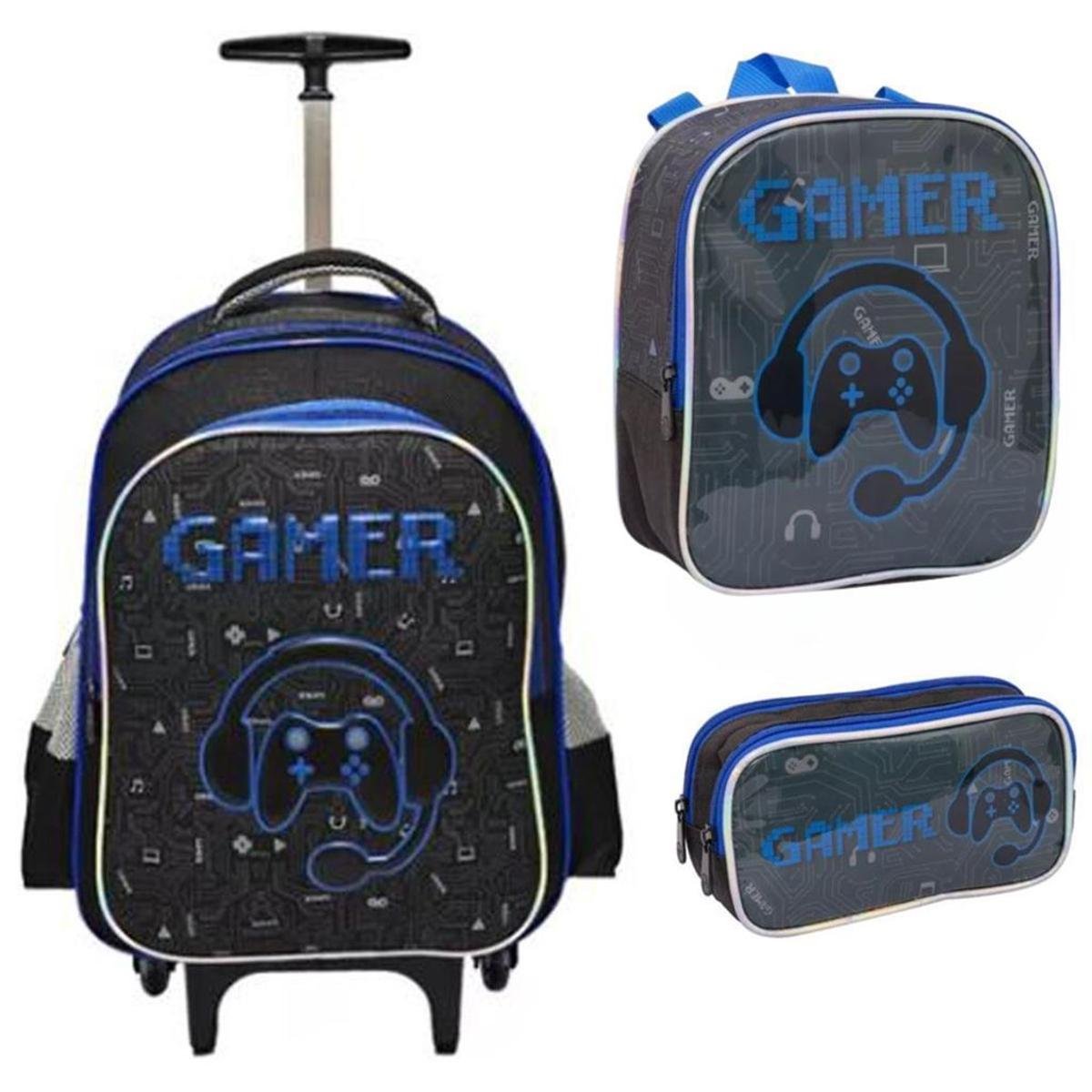Kit Mochila Rodinha Lancheira Estojo Escolar Reforçada Menino Gamer Infantil Yepp Menor preço em Kit Mochila Rodinha Lancheira Estojo Escolar Reforçada Menino Gamer Infantil Yepp