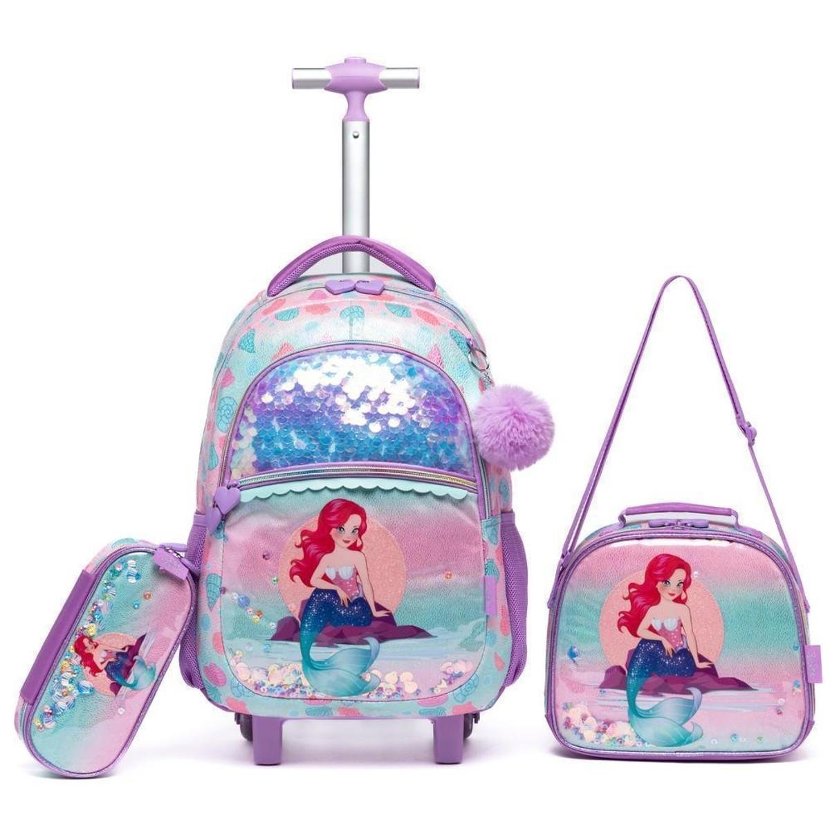 Kit Mochila Rodinha Menina Sereia Estojo Organizador Lancheira Térmica 27 Litros Menor preço em Kit Mochila Rodinha Menina Sereia Estojo Organizador Lancheira Térmica 27 Litros