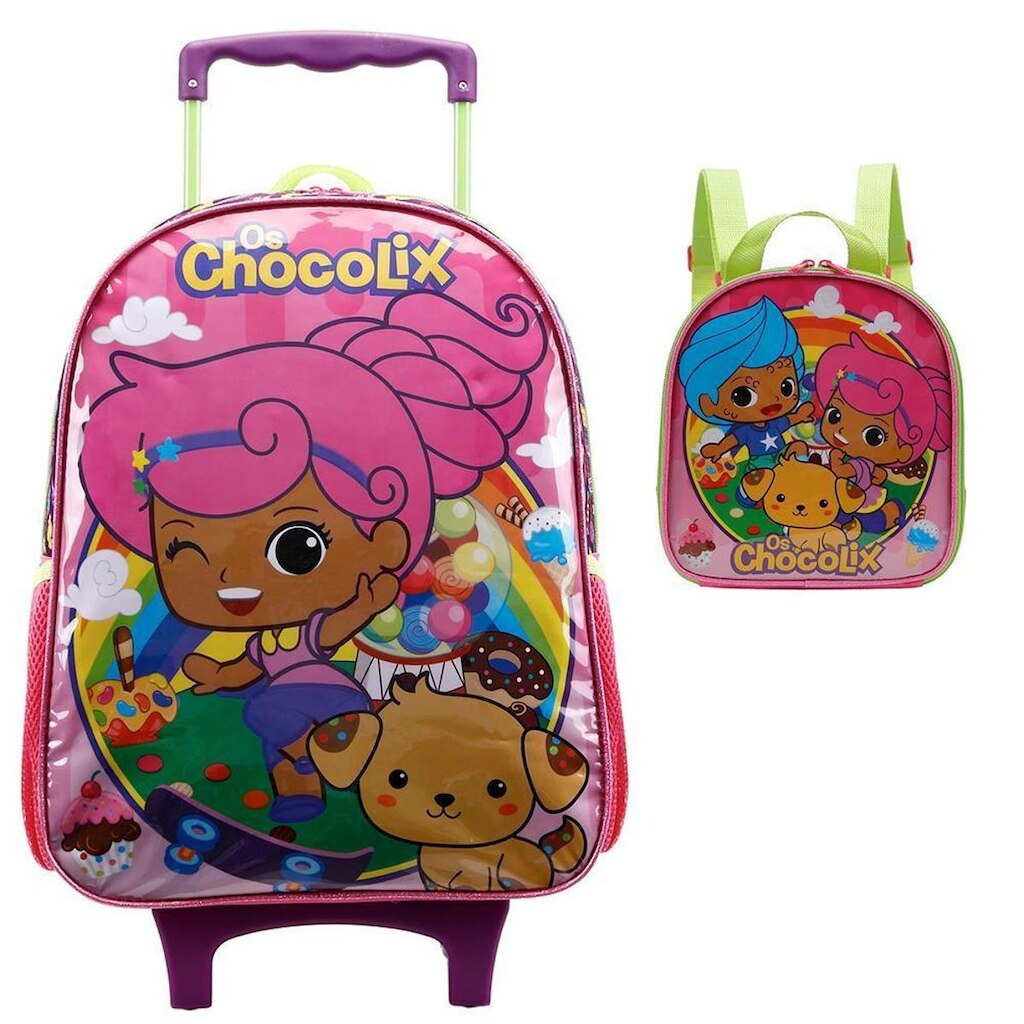 Kit Mochila Rodinhas 16 e Lancheira Xeryus Chocolix X Rosa