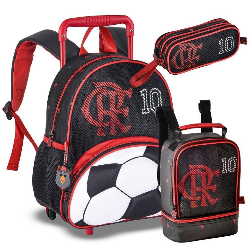 Kit Mochila Rodinhas C/ Lancheira e Estojo OFICIAL FLAMENGO