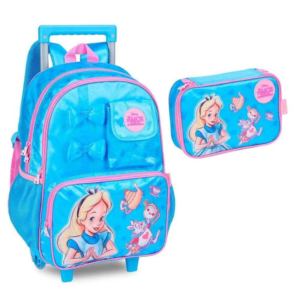 Kit Mochila Rodinhas e Estojo Infantil Alice