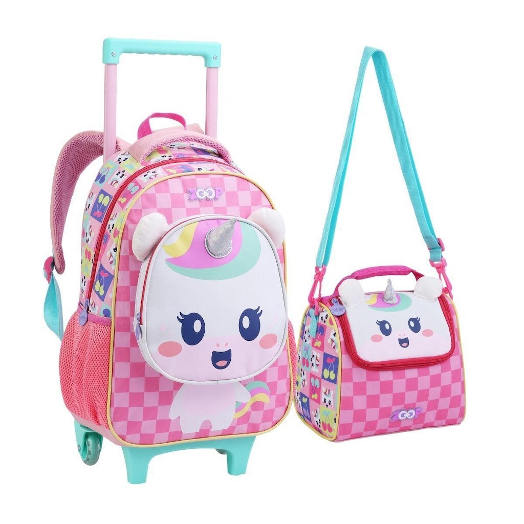 Kit Mochila Rodinhas e Lancheira Infantil Animais