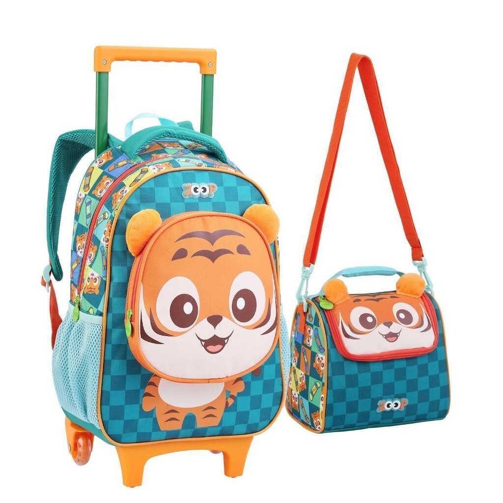 Kit Mochila Rodinhas e Lancheira Infantil Animais