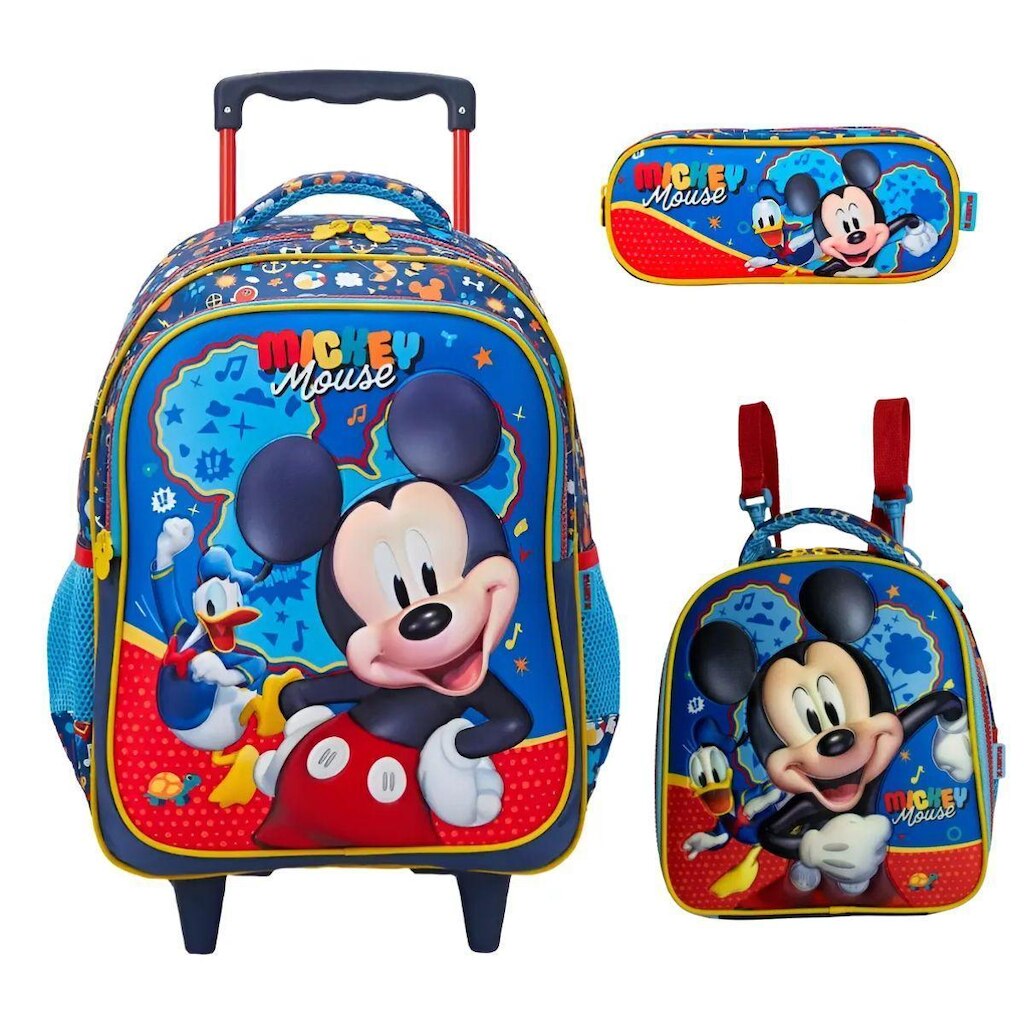Kit Mochila Rodinhas Escolar Mickey Mousse Lancheira Estojo Infantil Xeryus