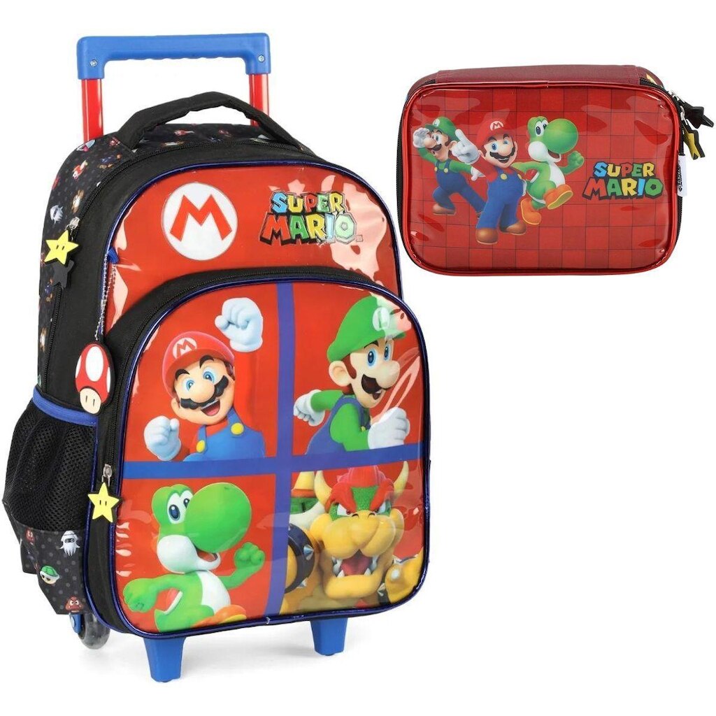 Kit Mochila Rodinhas Estojo Box Super Mario Bros Luigi Escolar Infantil Luxcel