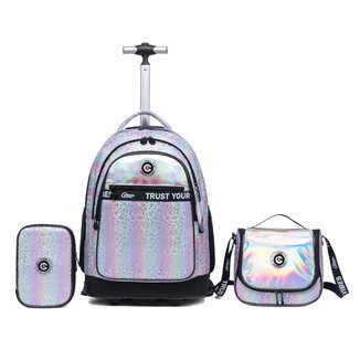 Kit Mochila Rodinhas Estojo Lancheira Coban Infantil Feminino Escolar
