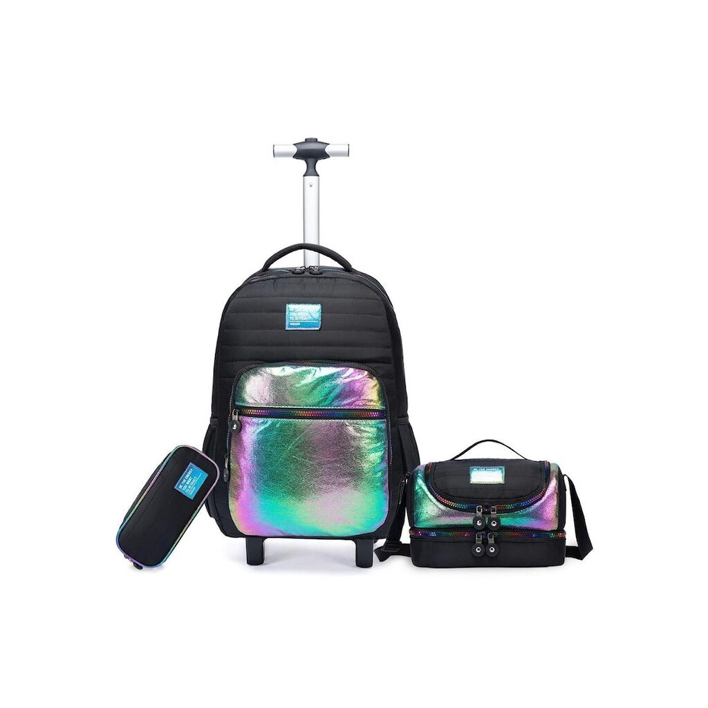 Kit Mochila Rodinhas Estojo Lancheira Espaçosa Resistente