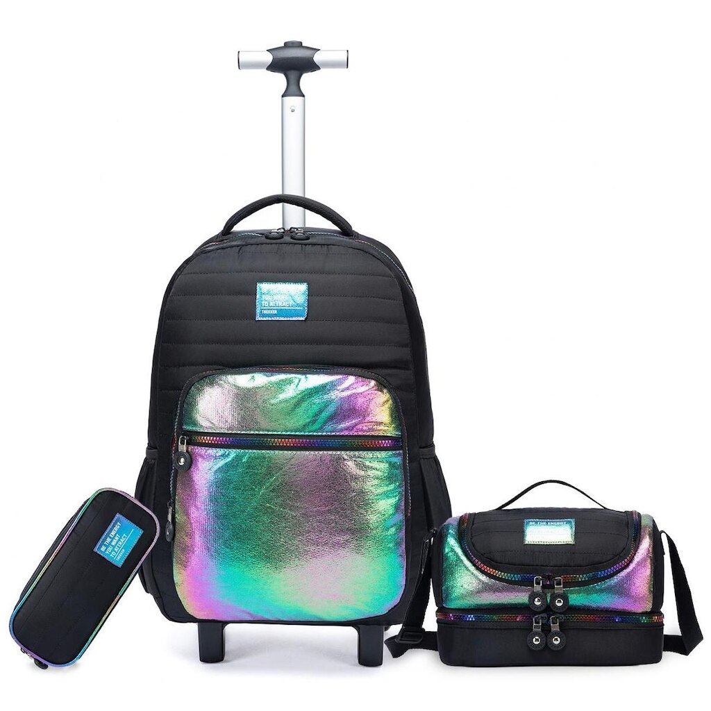 Kit Mochila Rodinhas Estojo Lancheira Espaçosa Resistente