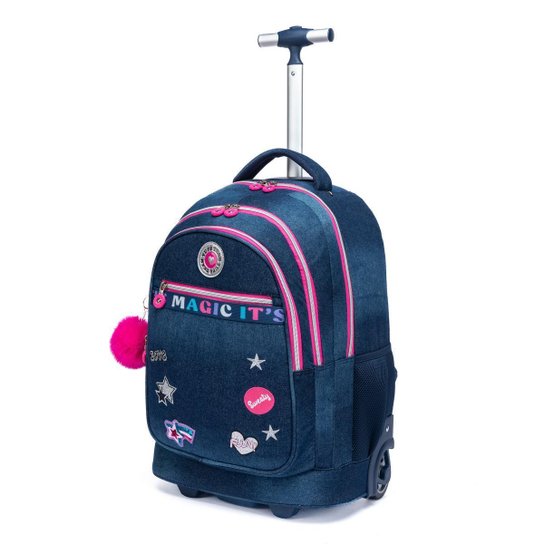 Kit Mochila Rodinhas  Estojo Lancheira Juvenil Resistente Escola