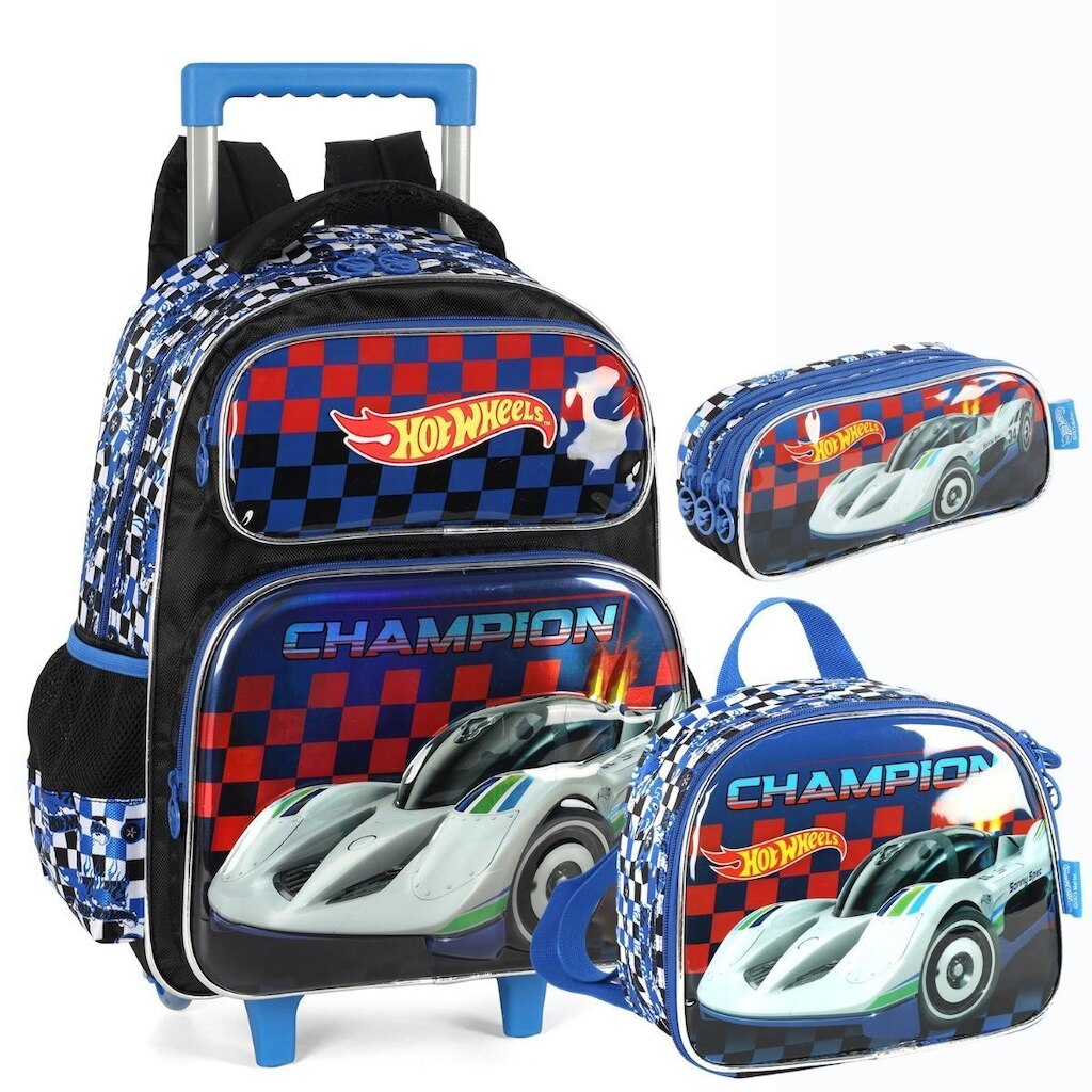 Kit Mochila Rodinhas HOT WHEELS Luxcel IC42622 Azul