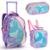 Kit Mochila Rodinhas Lancheira Estojo Duplo Menina Escolar Infantil Sereia Lilás Seanite - Lilás