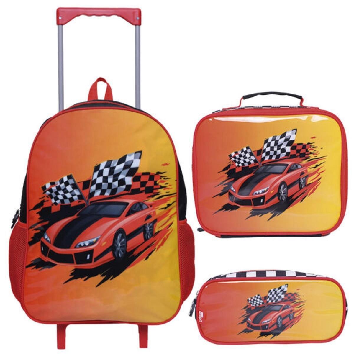 Kit Mochila Yins Escolar De Carrinho Infantil Menino + Lancheira + Estojo Kit Car Race - Ref YS42157