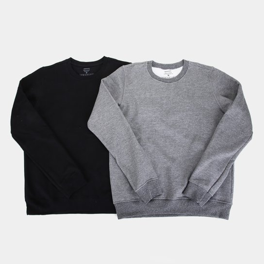 Kit Moletom Basicamente Sem Capuz Liso 2 Peças Feminino - Preto+Chumbo Menor preço em Kit Moletom Basicamente Sem Capuz Liso 2 Peças Feminino - Preto+Chumbo
