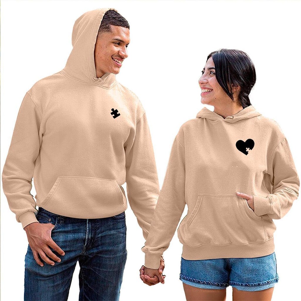 Kit Moletom Masculino e Feminino 2 Blusas Canguru com Bolso e Capuz Quebra Cabeça
