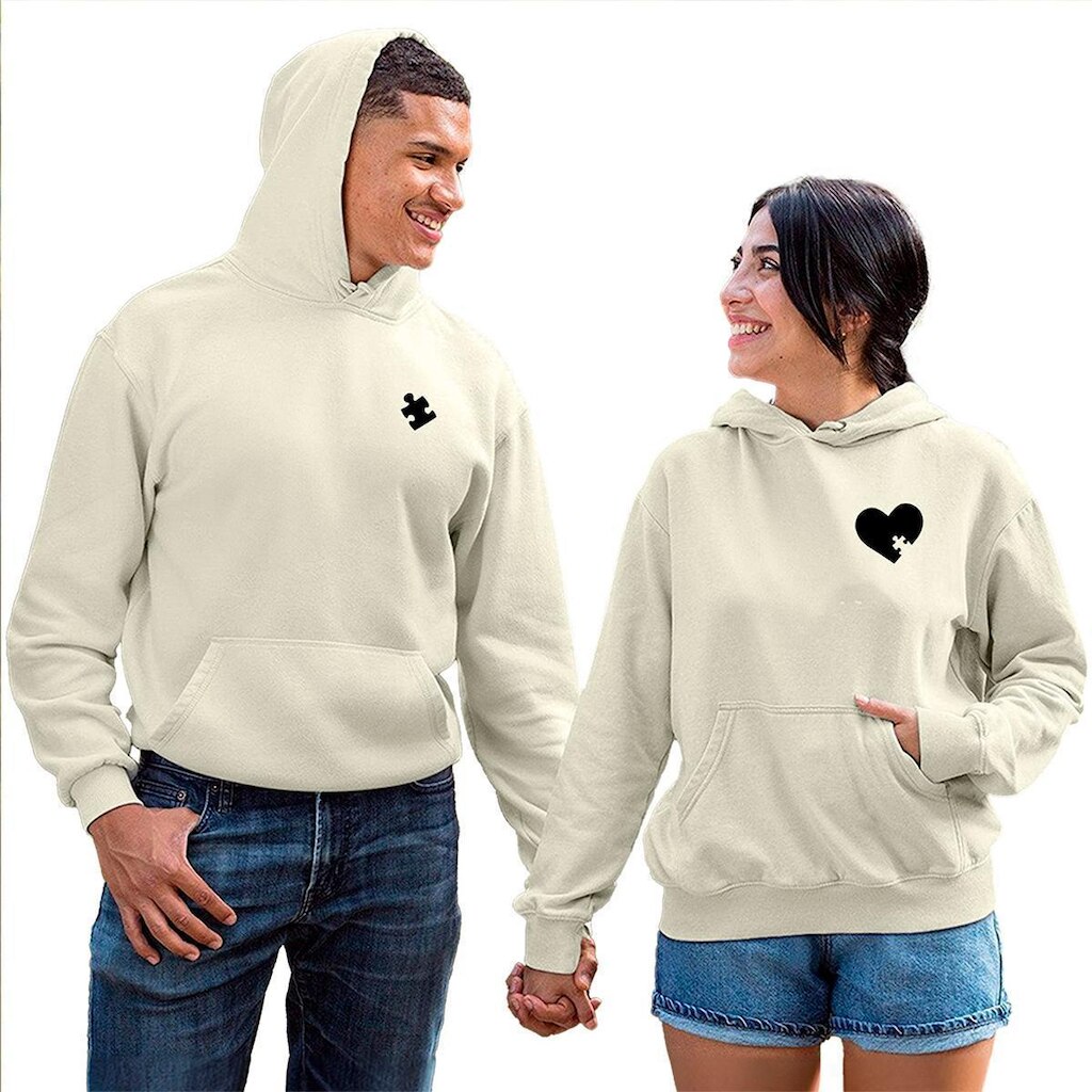 Kit Moletom Masculino e Feminino 2 Blusas Canguru com Bolso e Capuz Quebra Cabeça