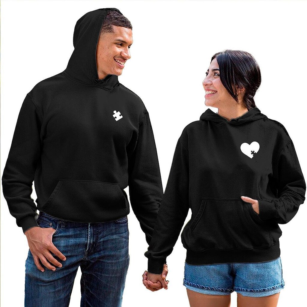 Kit Moletom Masculino e Feminino 2 Blusas Canguru com Bolso e Capuz Quebra Cabeça