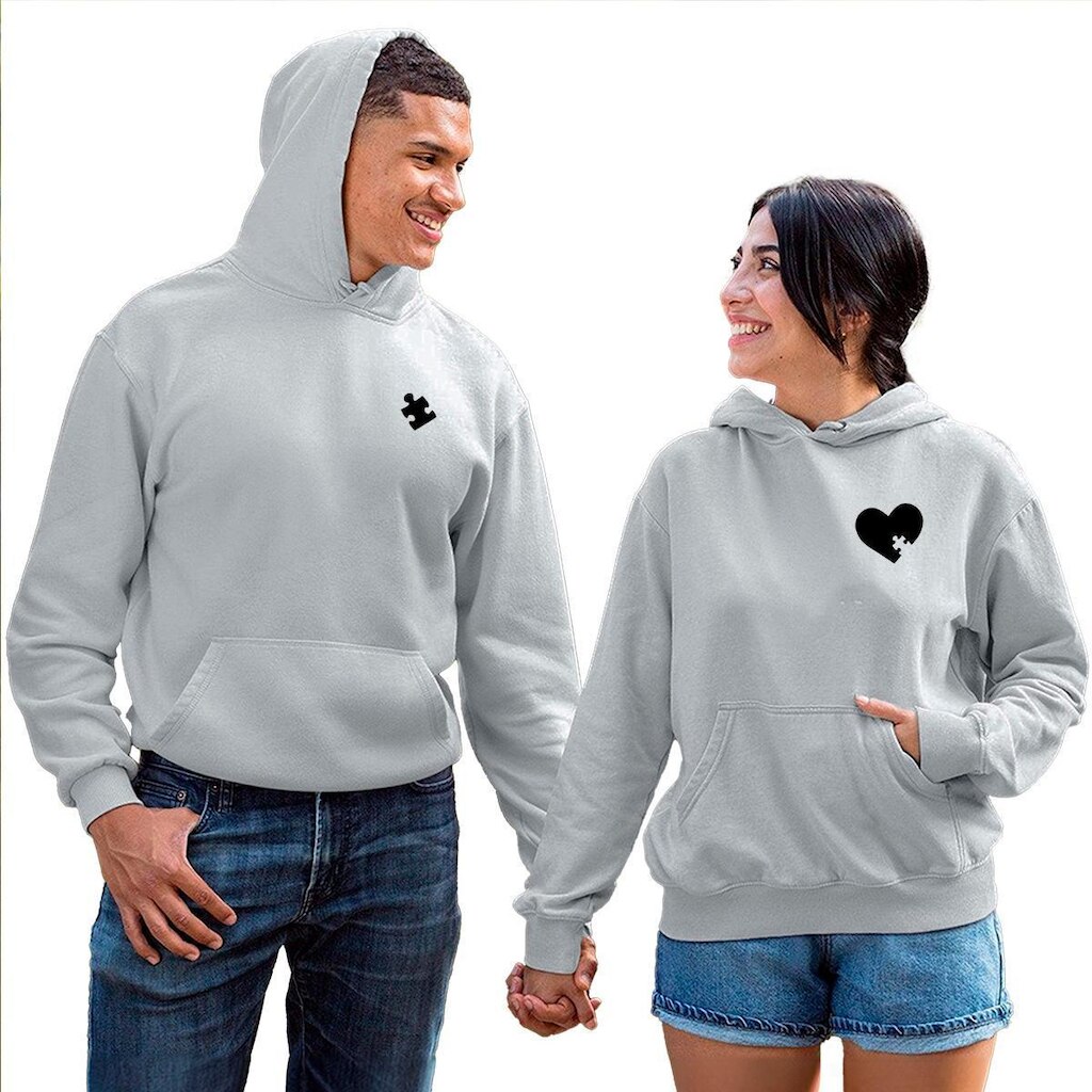 Kit Moletom Masculino e Feminino 2 Blusas Canguru com Bolso e Capuz Quebra Cabeça