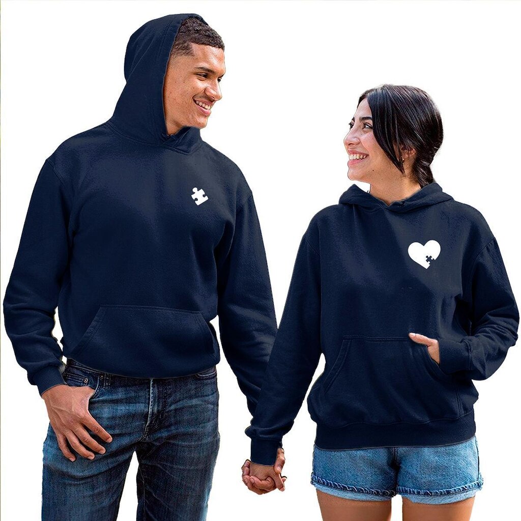 Kit Moletom Masculino e Feminino 2 Blusas Canguru com Bolso e Capuz Quebra Cabeça