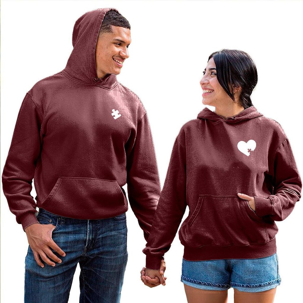 Kit Moletom Masculino e Feminino 2 Blusas Canguru com Bolso e Capuz Quebra Cabeça