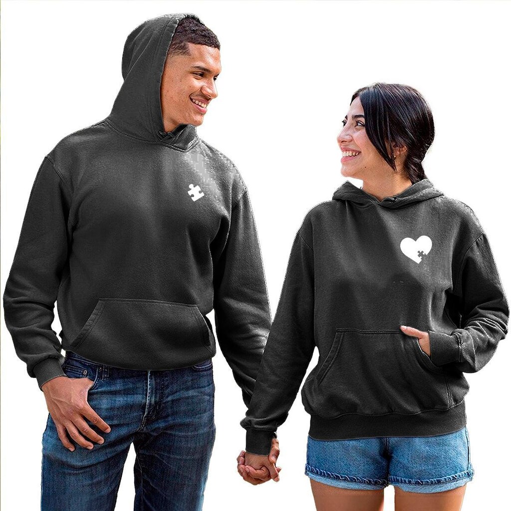 Kit Moletom Masculino e Feminino 2 Blusas Canguru com Bolso e Capuz Quebra Cabeça