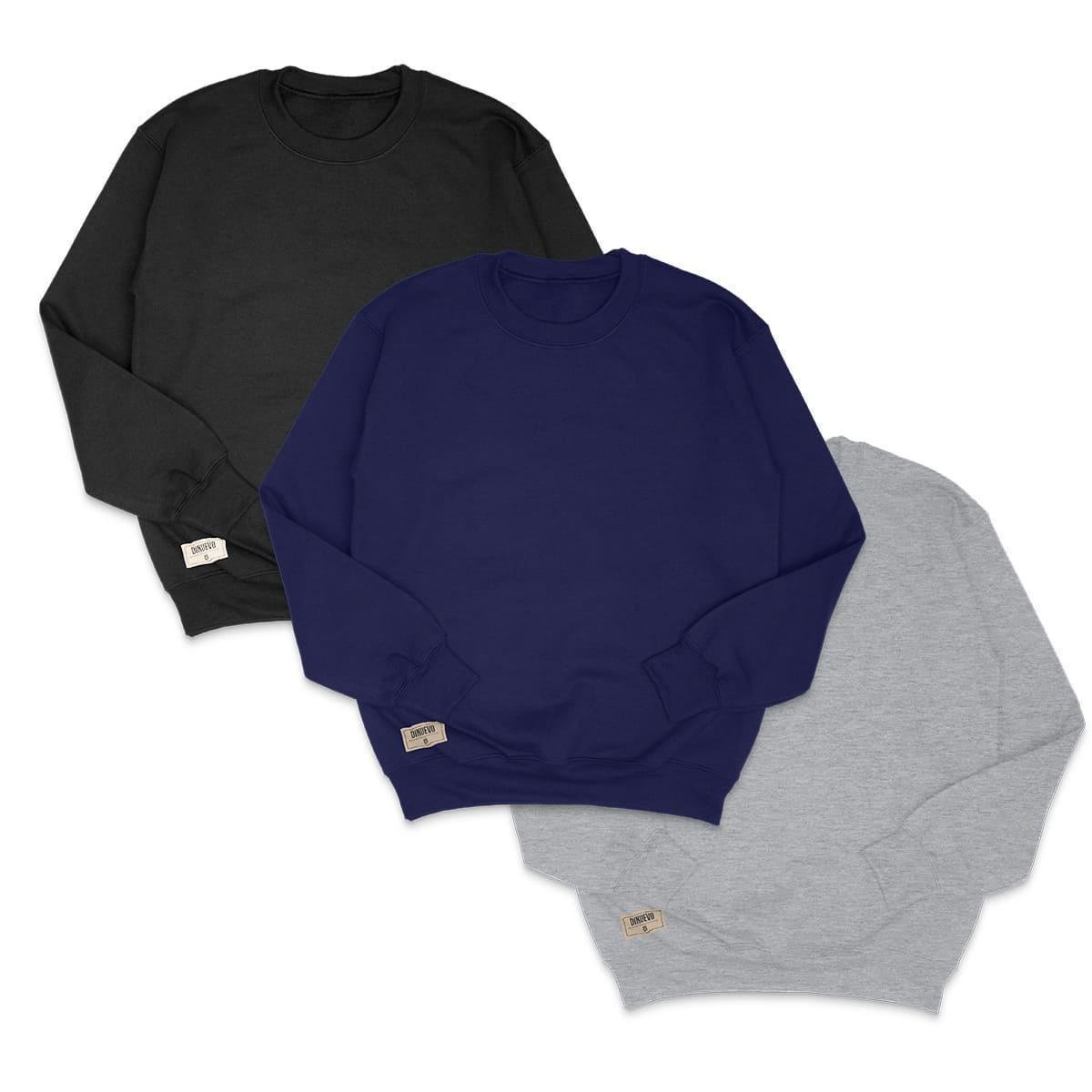 Kit Moletom Masculino Preto Cinza e Azul Sem Capuz Mist Netshoes