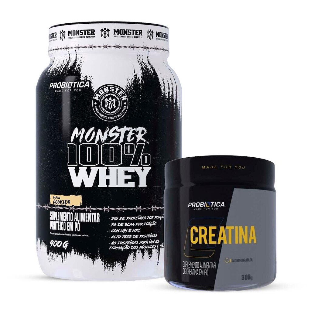 Kit Monster Whey 900g Probiótica com Creatina 300g Original
