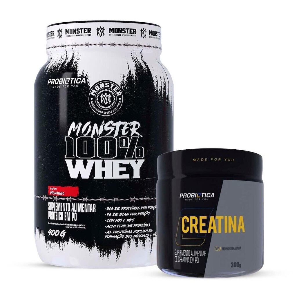 Kit Monster Whey 900g Probiótica com Creatina 300g Original