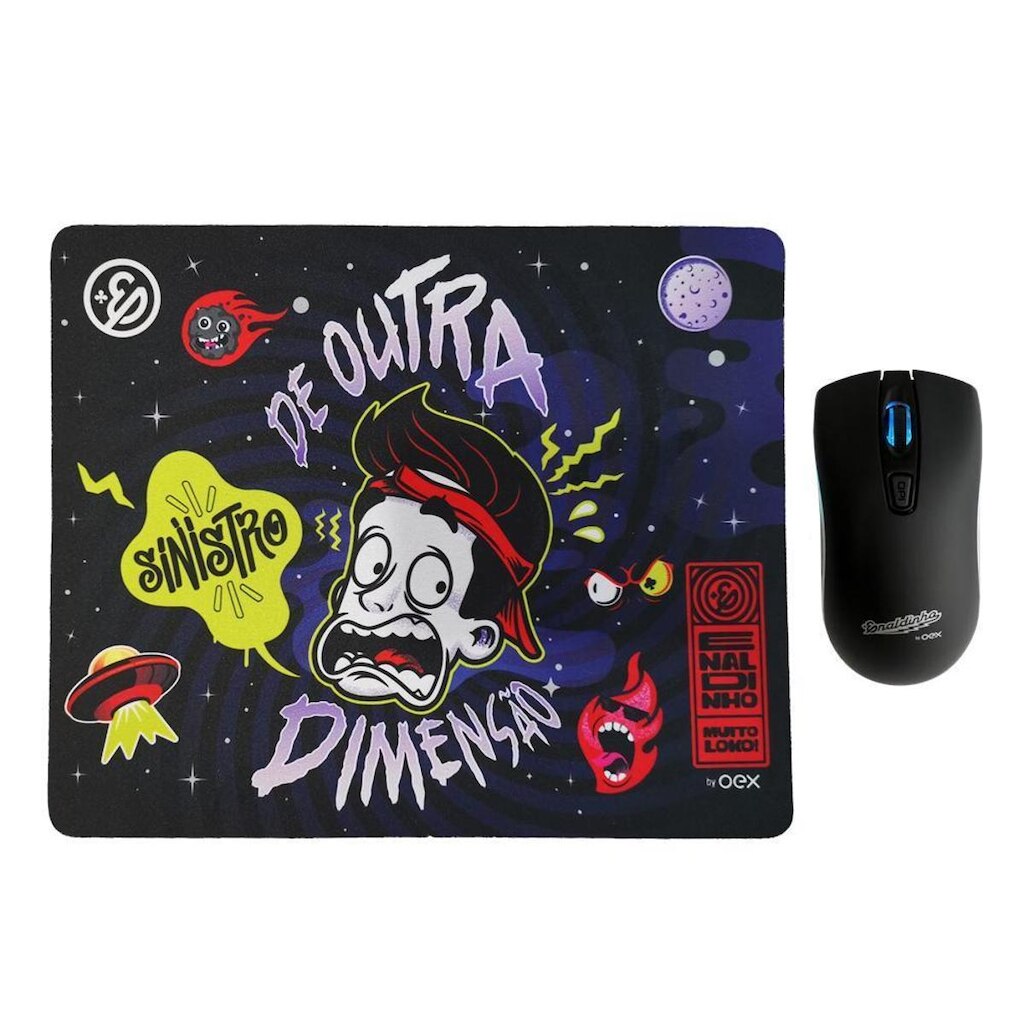 Kit Mouse E Mousepad 2400dpi Enaldinho Oex Kids Mc106 Preto