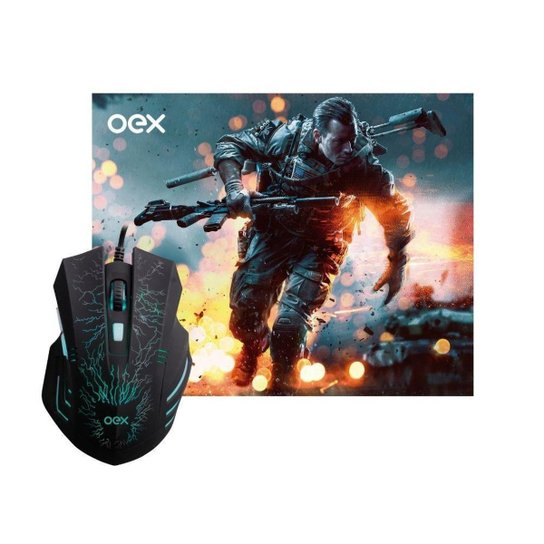 Kit Mouse E Mousepad Stage 6 Botoes Led OEX Game MC101 Preto - Preto Menor preço em Kit Mouse E Mousepad Stage 6 Botoes Led OEX Game MC101 Preto - Preto