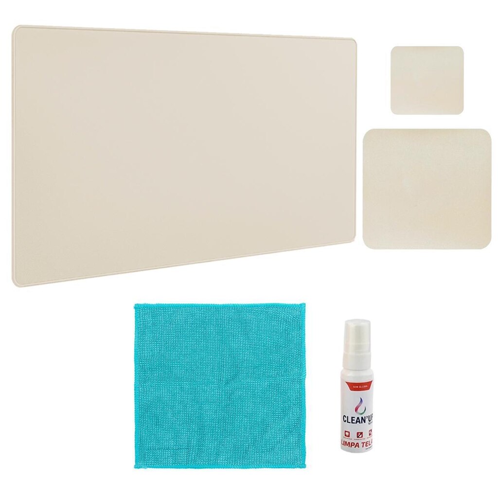Kit Mouse Pad 43x30cm Apoio Notebook + 20x20cm Com Porta Copos E Kit Limpeza