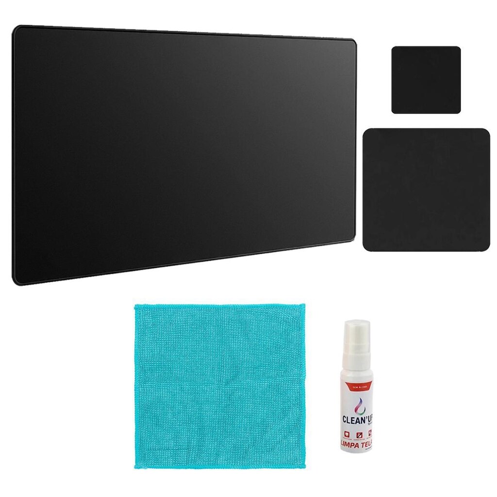 Kit Mouse Pad 43x30cm Apoio Notebook + 20x20cm Com Porta Copos E Kit Limpeza