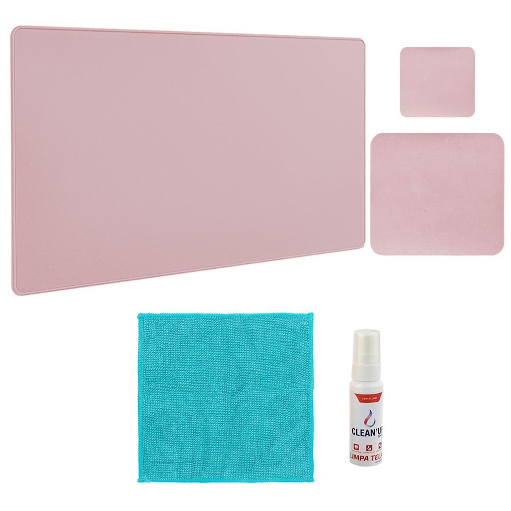 Kit Mouse Pad 43x30cm Apoio Notebook + 20x20cm Com Porta Copos E Kit Limpeza