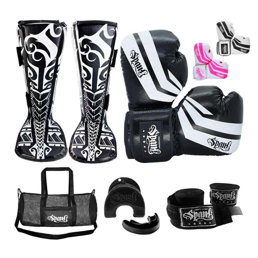 Kit Muay Thai Kickboxing CONFY com Bolsa Spank - Preto