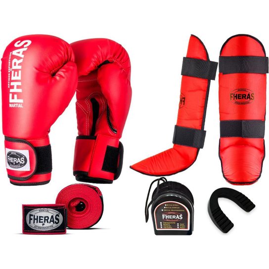 Kit Muay Thai Luva Bandagem Caneleira Bucal Fheras - Vermelho é ruim? Kit Muay Thai Luva Bandagem Caneleira Bucal Fheras - Vermelho é boa?