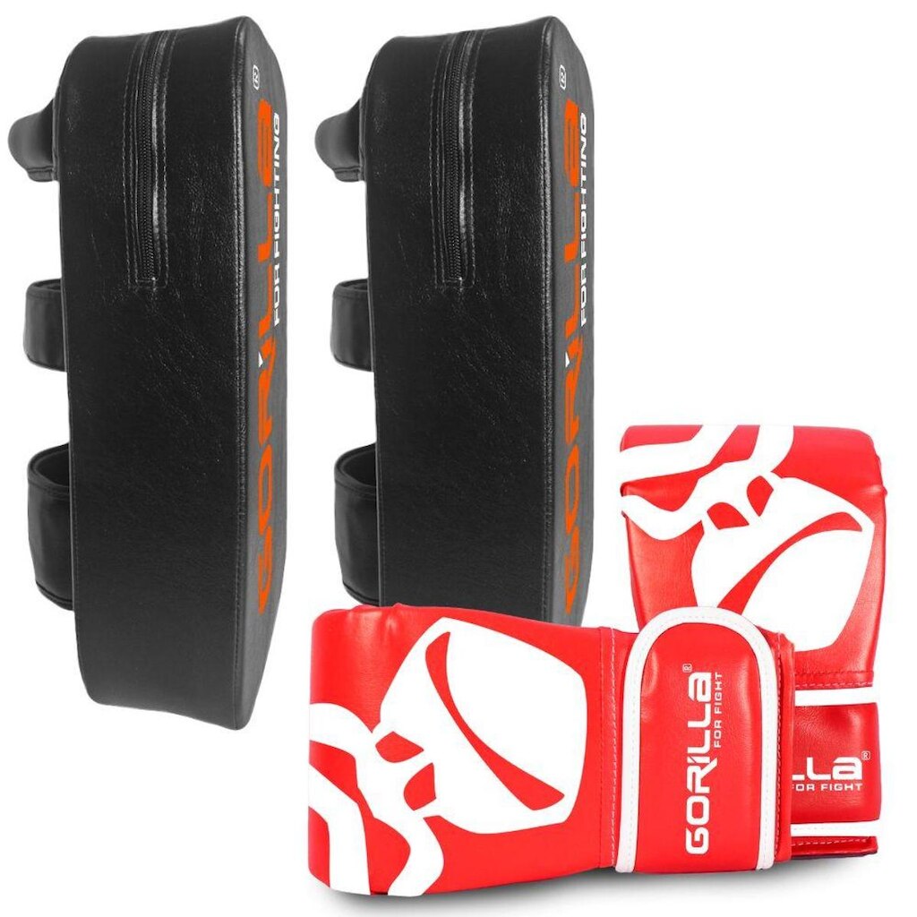 Kit Muay Thai Par Aparador Almofada De Chute + Luva Bate Saco PRO Treino Boxe MMA Gorilla
