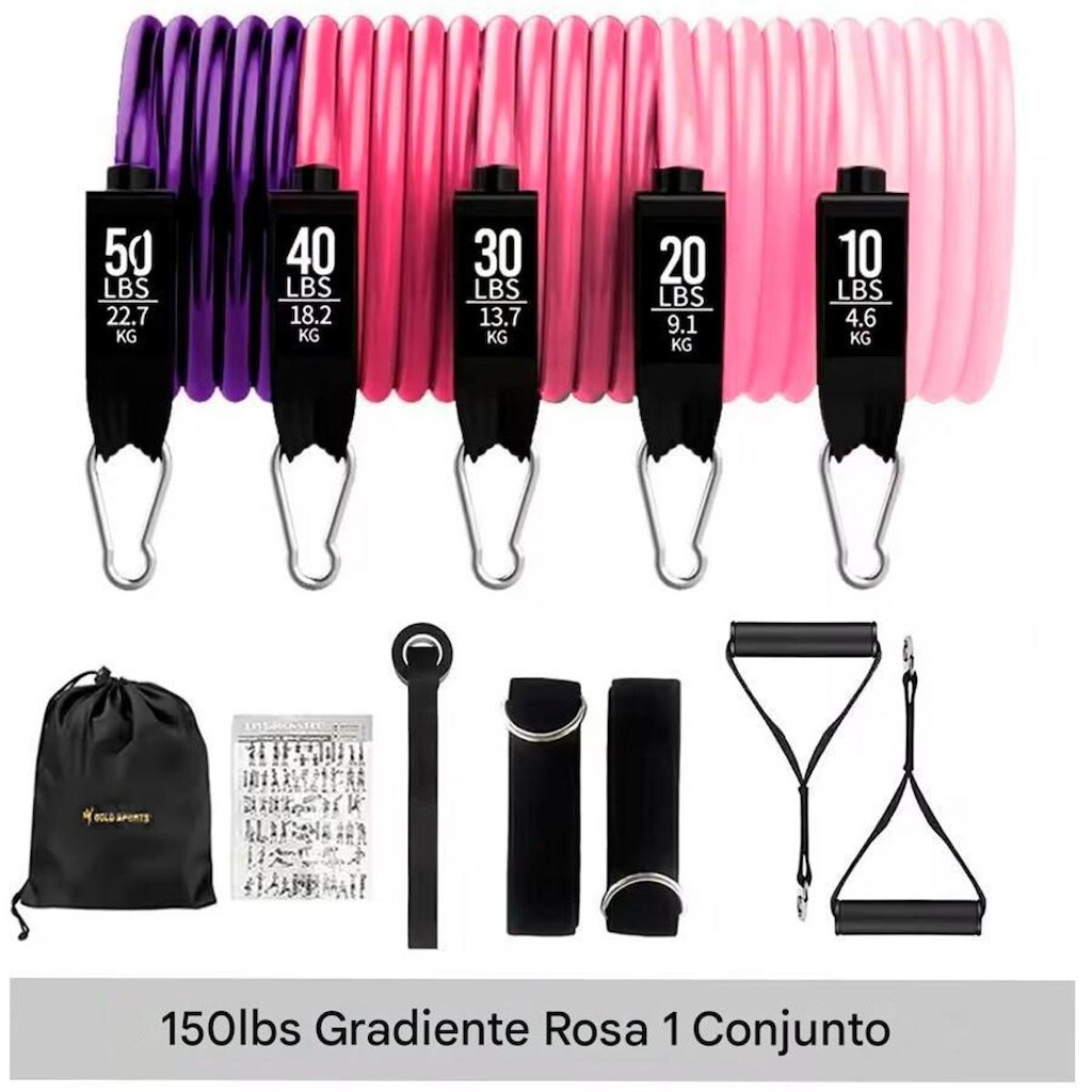 Kit Multi Extensores Elásticos Gold Sports Super Pro até 70Kgs