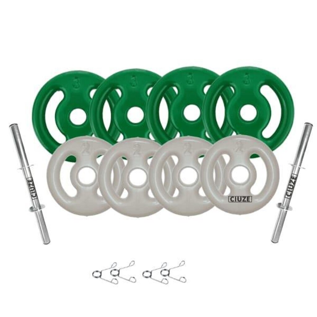Kit Musculação Halter e Anilhas com Barra 40cm + Presilhas