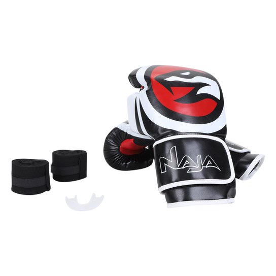 Kit Naja Luva de Boxe + Bandagem Elástica + Protetor Bucal Opp 12 Oz - Preto Menor preço em Kit Naja Luva de Boxe + Bandagem Elástica + Protetor Bucal Opp 12 Oz - Preto