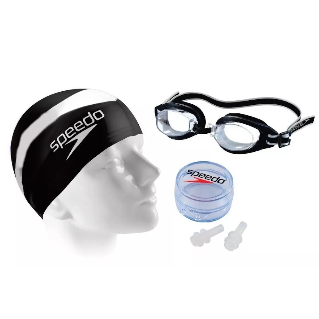 Kit Natação Speedo Swim Óculos Uv + Protetor Ouvido + Touca