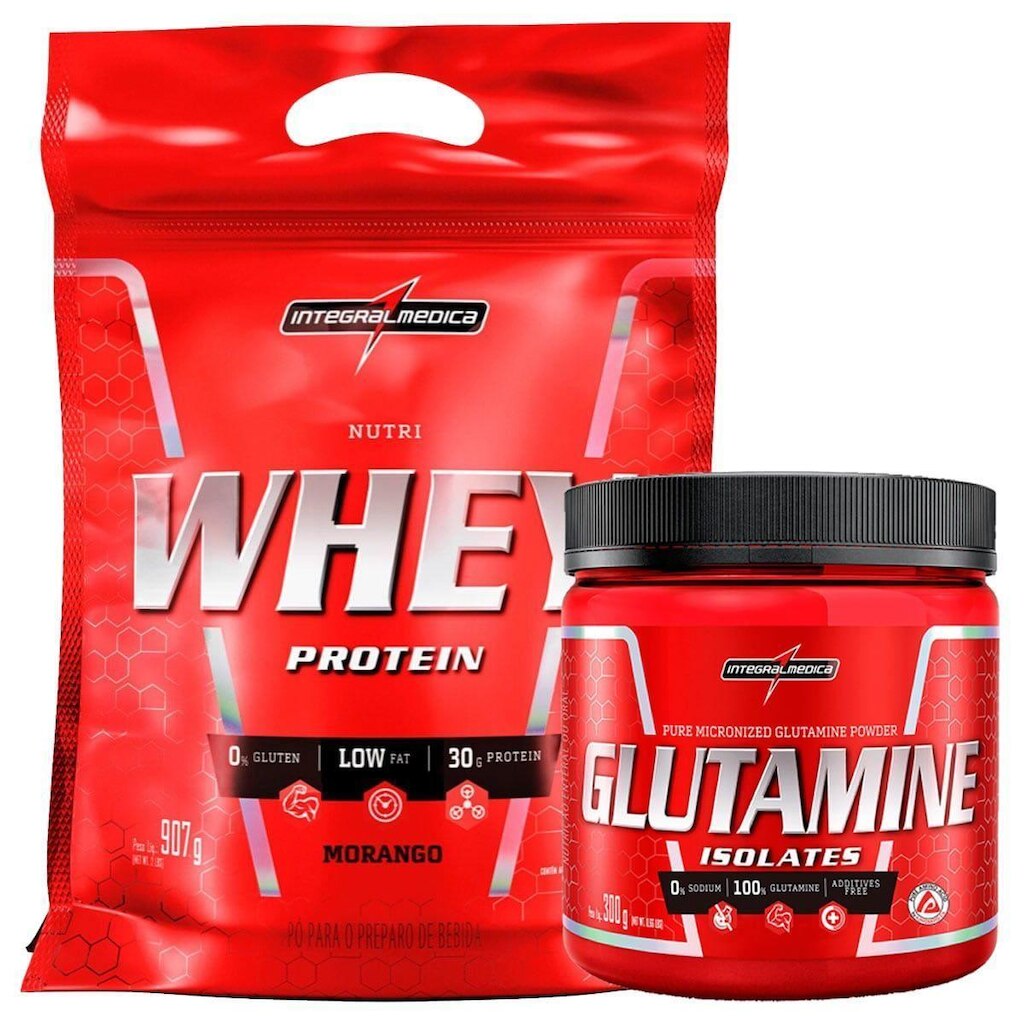 Kit Nutri Whey Protein 907 g Refil + Glutamine 300 g - Body Size - IntegralMédica