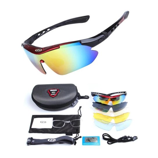 Kit Óculos de Sol Boutique Ciclismo Esportivo Com 5 Lentes Masculino - Vermelho+Preto Menor preço em Kit Óculos de Sol Boutique Ciclismo Esportivo Com 5 Lentes Masculino - Vermelho+Preto
