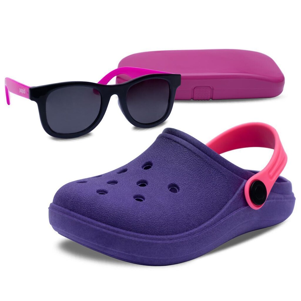 Kit Oculos E Babuche Sandalia Chinelo Moda Infantil Leve K30